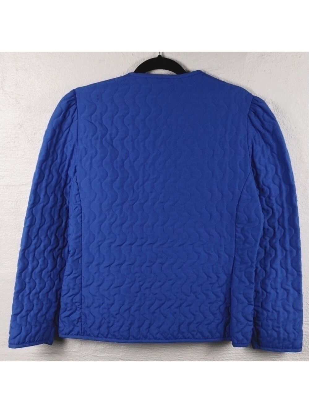 Alicia Vintage Blue Quit Long Sleeve Collarless Button Front Lightweight Jacket - Picture 8 of 9